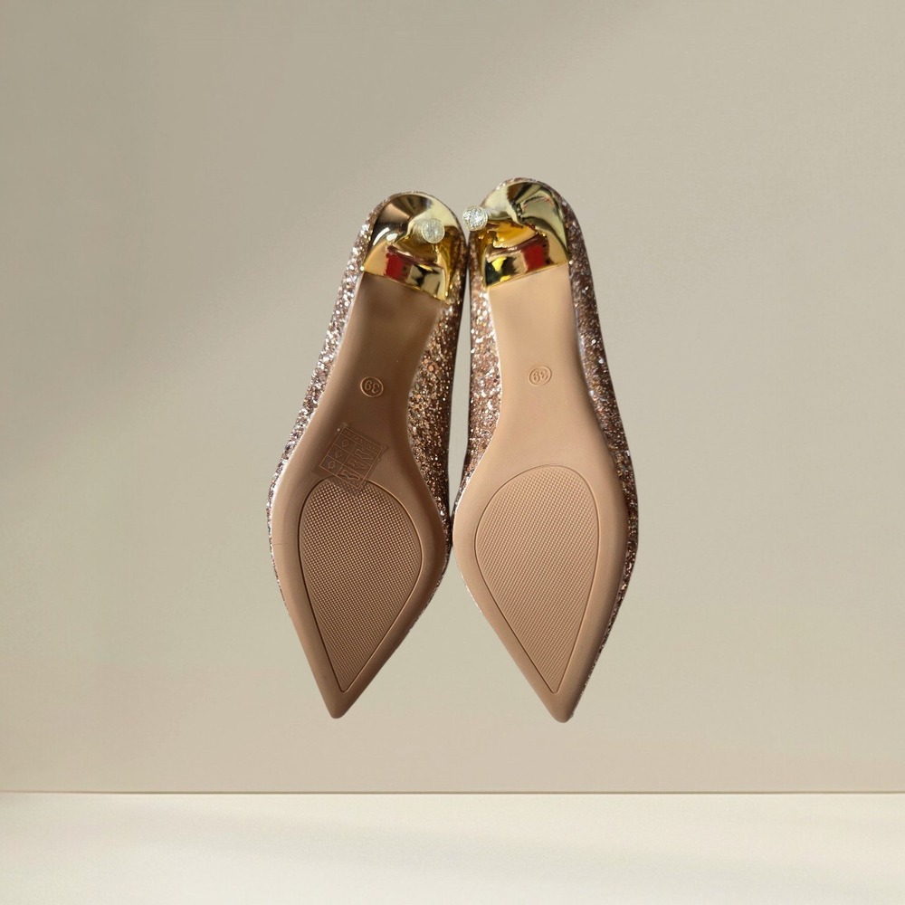 Rose Gold Glitter Pointed Toe Stiletto Pumps Size 39 /‎ US 8 - Picture 5 of 5